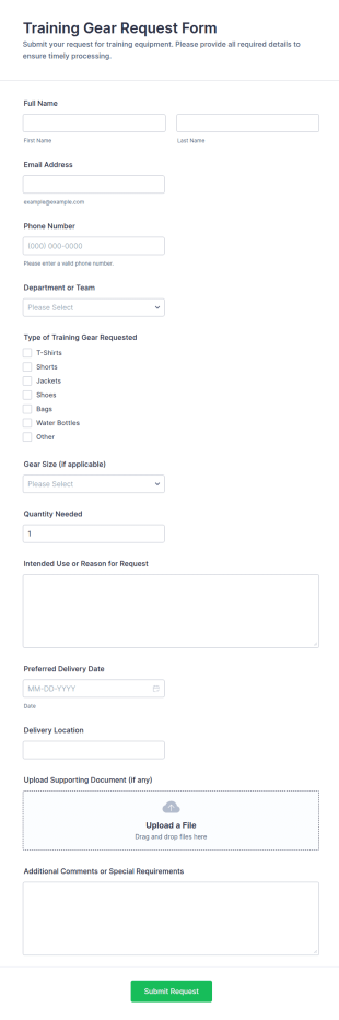 Training Gear Request Form Template