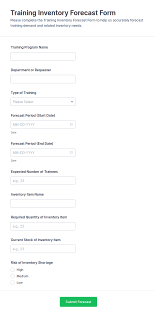 Training Inventory Forecast Form Template