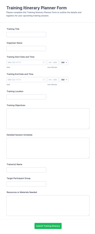 Training Itinerary Planner Form Template