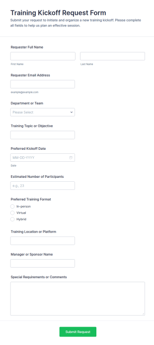 Training Kickoff Request Form Template