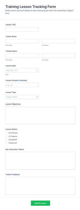 Training Lesson Tracking Form Template