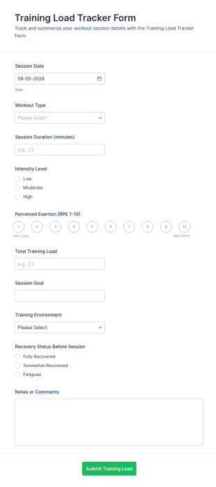 Training Load Tracker Form Template
