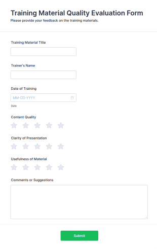 Training Material Quality Evaluation Form Template