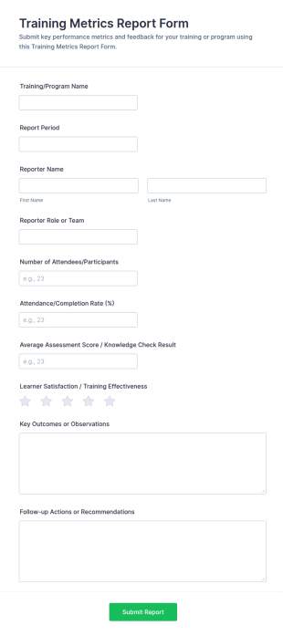 Training Metrics Report Form Template