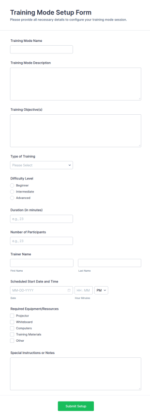 Training Mode Setup Form Template