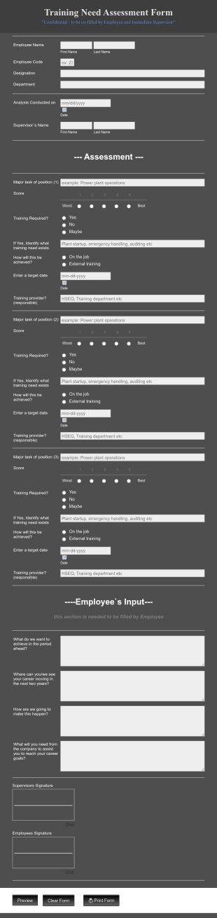 Training Need Analysis Form Engro