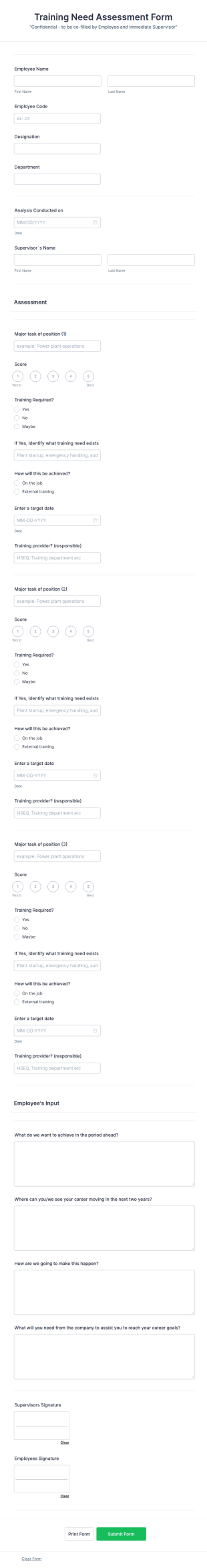 Training Need Analysis Form Template