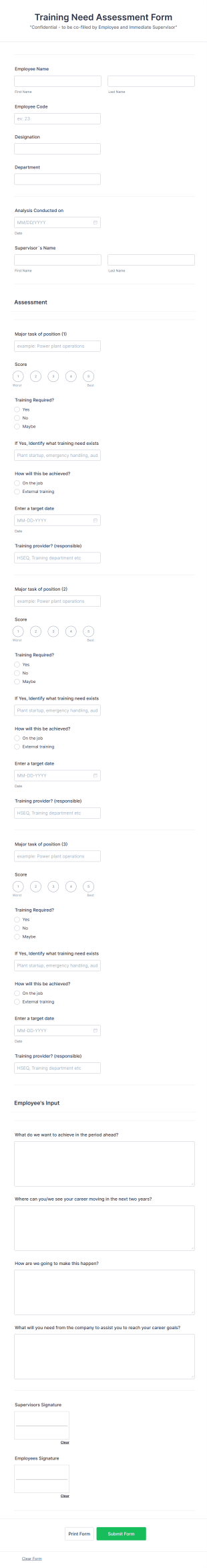 Training Need Analysis Form Template
