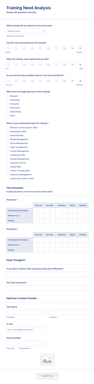 Training Need Analysis Form Template