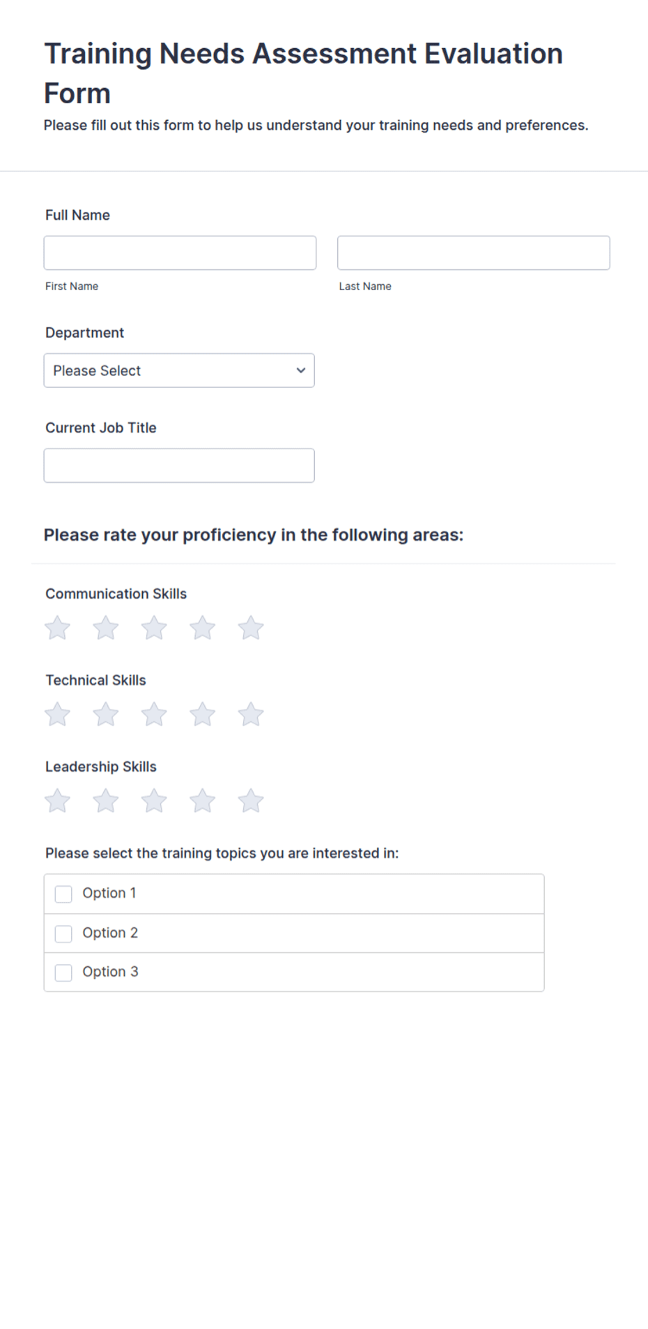 Training Needs Assessment Evaluation Form Template | Jotform