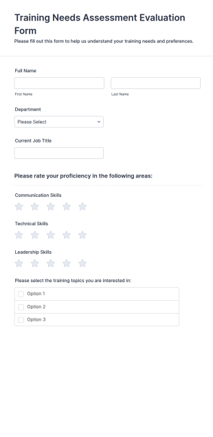 Training Needs Assessment Evaluation Form Template