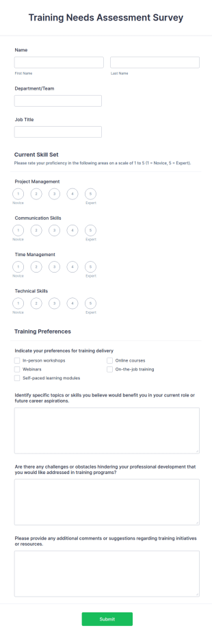 Training Needs Assessment Survey Form Template