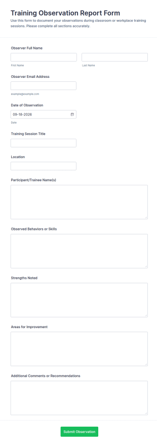 Training Observation Report Form Template