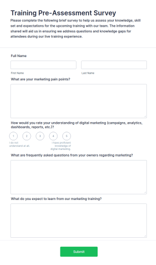 Training Pre Assessment Survey Form Template