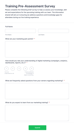 Training Pre Assessment Survey Form Template