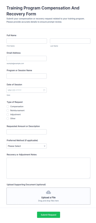 Training Program Compensation And Recovery Form Template