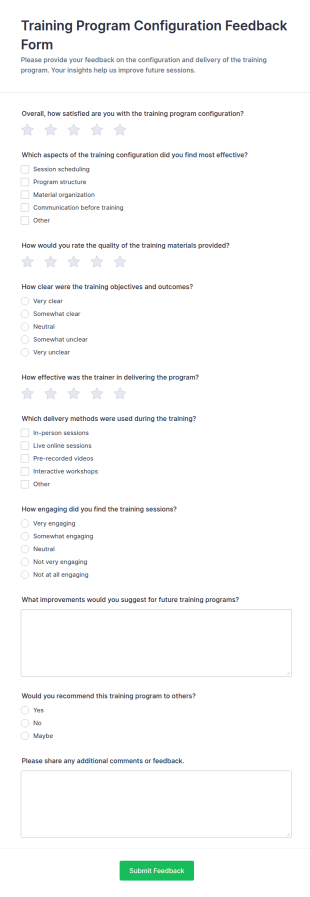 Training Program Configuration Feedback Form Template