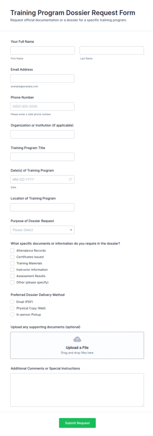 Training Program Dossier Request Form Template