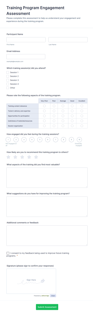 Training Program Engagement Assessment Form Template