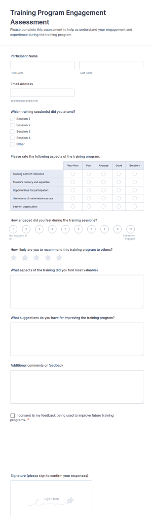 Training Program Engagement Assessment Form Template