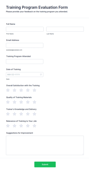 Training Program Evaluation Form Template