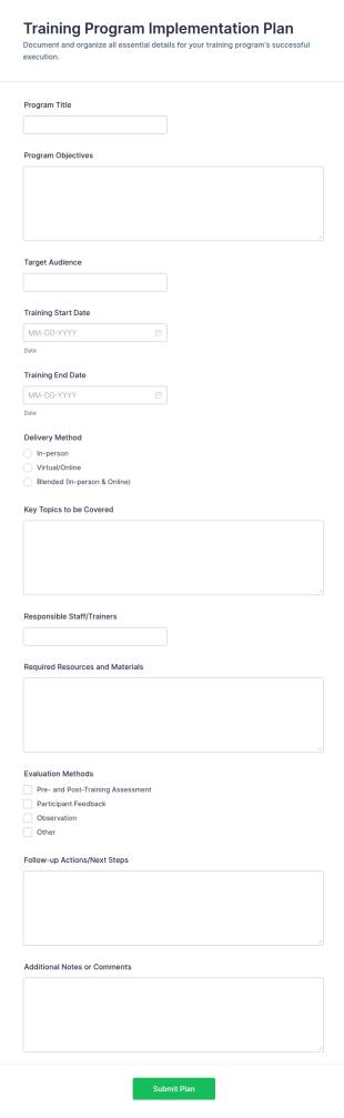 Training Program Implementation Plan Form Template
