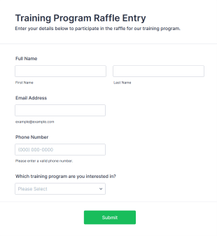 Training Program Raffle Entry Form Template