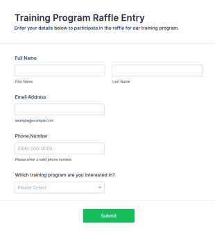 Training Program Raffle Entry Form Template
