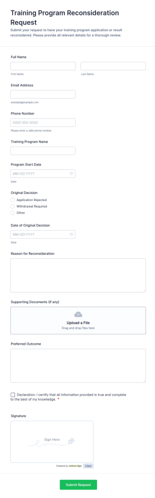 Training Program Reconsideration Request Form Template