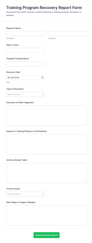 Training Program Recovery Report Form Template