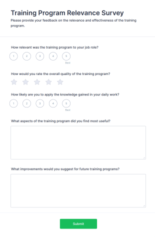 Training Program Relevance Survey Form Template