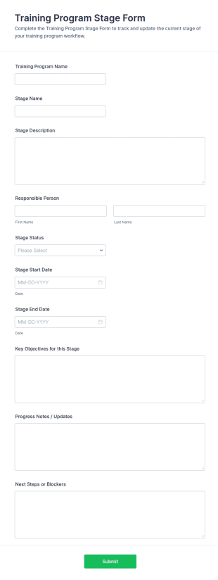 Training Program Stage Form Template