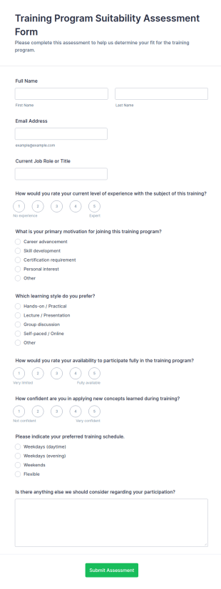 Training Program Suitability Assessment Form Template
