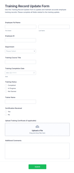 Training Record Update Form Template