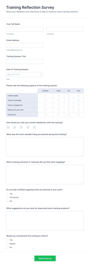 Training Reflection Survey Form Template