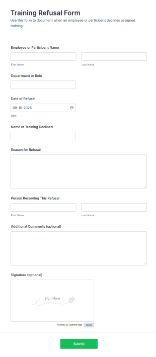 Training Refusal Form Template