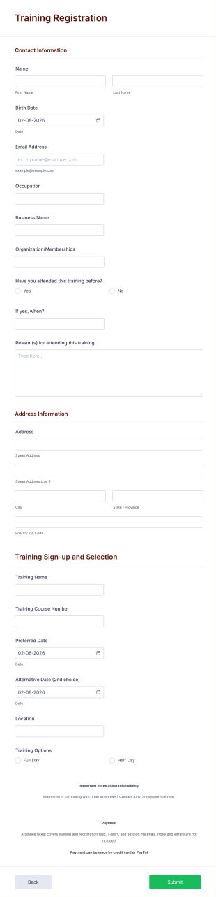 Training Registration Form Template