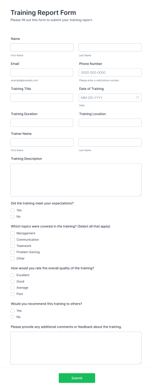 Training Report Form Template