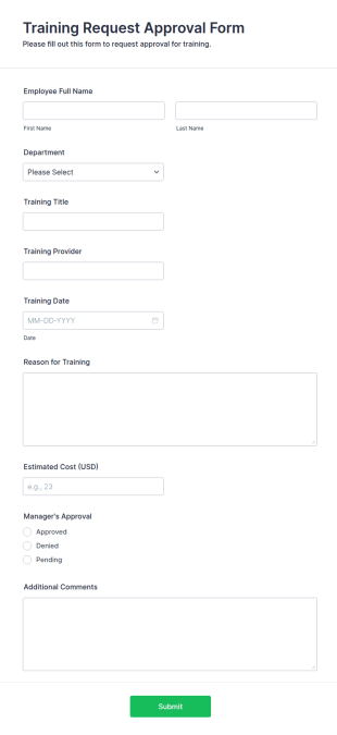 Training Request Approval Form Template