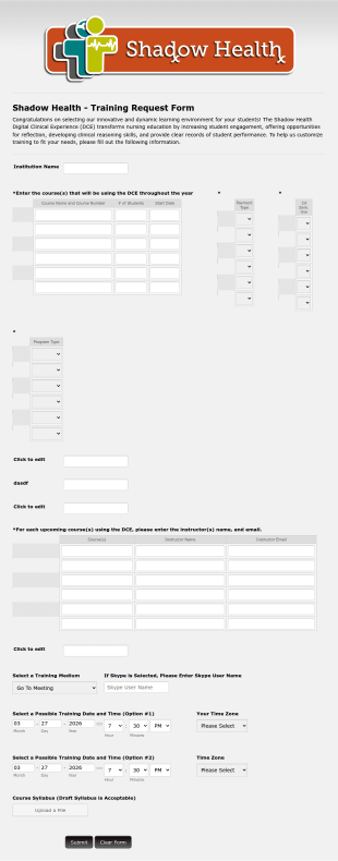 Training Request For Nursing Education Form Template