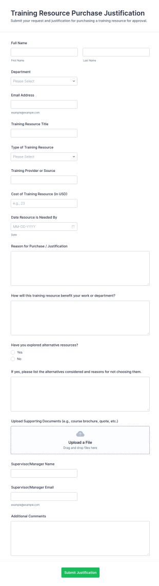 Training Resource Purchase Justification Form Template