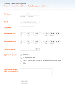 Training Room Booking Form Template