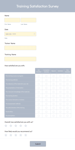 Training Satisfaction Survey Form Template