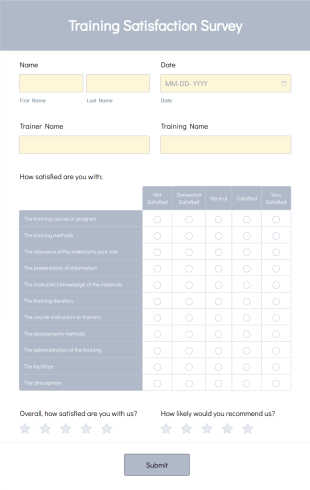 Training Satisfaction Survey Form Template