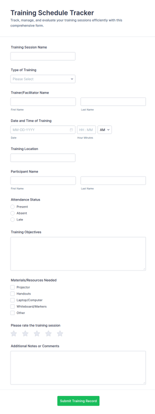 Training Schedule Tracker Form Template