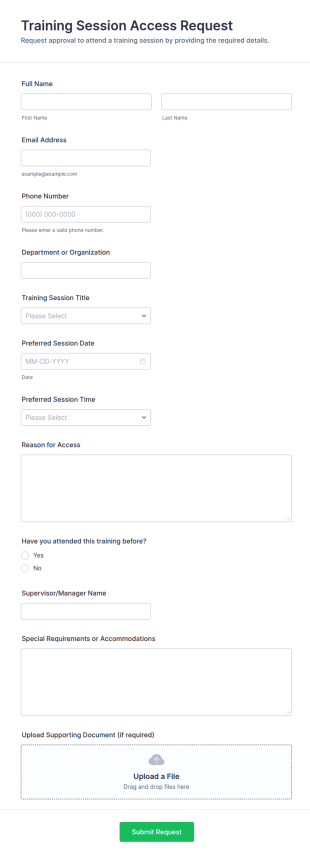 Training Session Access Request Form Template