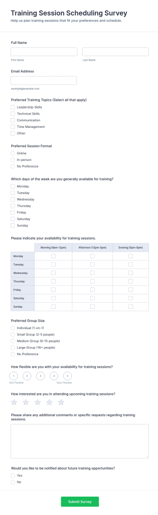 Training Session Scheduling Survey Form Template