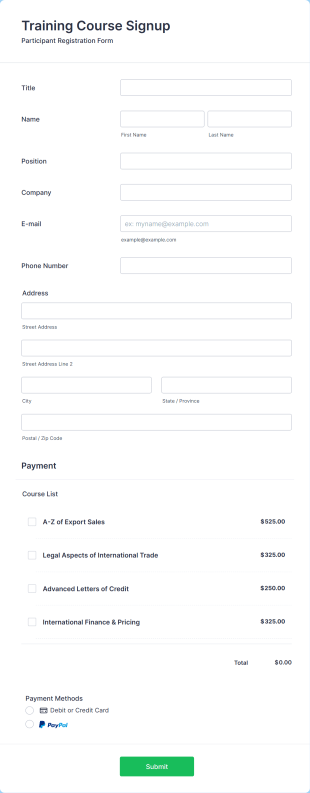 Training Application Form Template