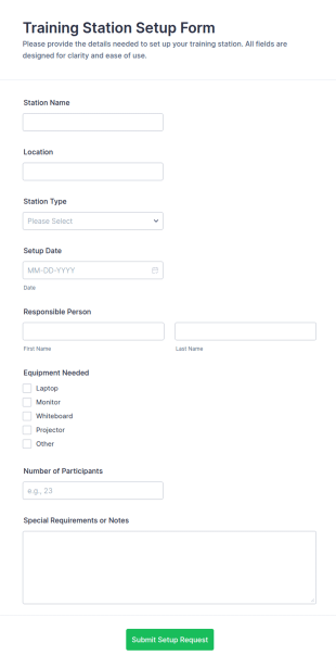 Training Station Setup Form Template