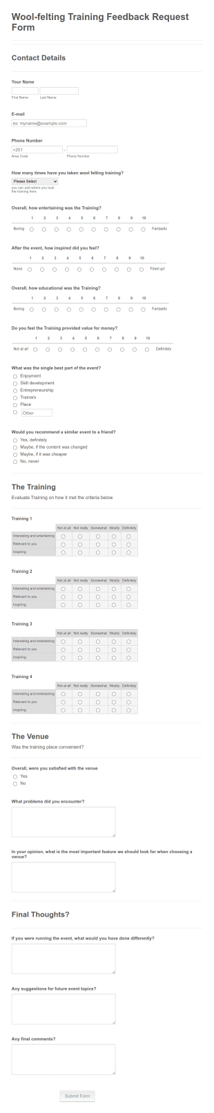 Wool Felting Training Survey Form Template
